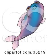 Poster, Art Print Of Gradient Blue And Purple Fish Swimming Upwards