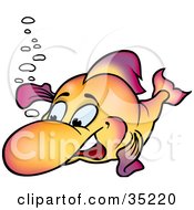 Clipart Illustration Of A Friendly Gradient Purple And Orange Fish Waving