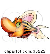 Clipart Illustration Of A Gradient Yellow And Orange Fish With Stripes And Big Fins