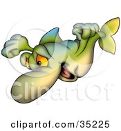 Clipart Illustration Of A Gradient Blue Green And Yellow Fish Swimming Downwards