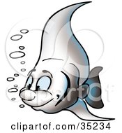 Clipart Illustration Of A Happy Gray And Blue Angelfish With Bubbles by dero