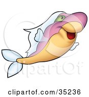 Poster, Art Print Of Happy Purple Fish With White Fins And An Orange Belly