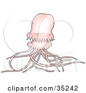 Poster, Art Print Of Pretty Pink Jellyfish With Waving Tentacles