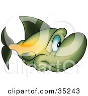 Poster, Art Print Of Gradient Green And Yellow Fish With A Big Nose And Blue Eyes