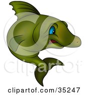 Poster, Art Print Of Scared Green Fish With Blue Eyes