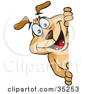 Clipart Illustration Of An Energetic Dog Looking Around A Corner A Big Smile On His Face