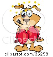 Clipart Illustration Of A Dog With A Black Eye Seeing Stars Circling Above His Head During A Boxing Match