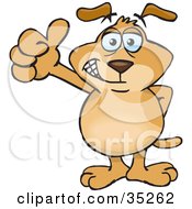 Clipart Illustration Of A Hip Brown Dog Smiling And Giving The Thumbs Up Or Hitchhiking