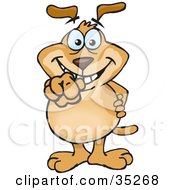 Clipart Illustration Of A Smiling Brown Dog Pointing At The Viewer To Select Them