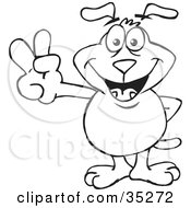 Clipart Illustration Of A Black And White Outline Of A Happy Dog Gesturing The Peace Sign by Dennis Holmes Designs