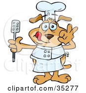 Kitchen Chef Dog Holding A Spatula And Gesturing After Tasting His Food