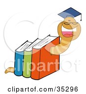 Successful Worm Graduate Crawling Through Colorful Books