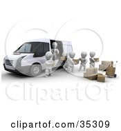 Clipart Illustration Of 3d White Characters Working Together While Being Supervised As They Load Boxes In A Delivery Van by KJ Pargeter