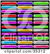 Clipart Illustration Of A Web Design Set Of Colorful Black And White Web Icons Some With Rss Symbols Or Arrows by KJ Pargeter