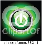Clipart Illustration Of A Glowing Green Power Button Rimmed In Chrome