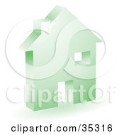 Green Home Icon With A Doorway Chimney And Window