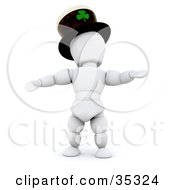 Poster, Art Print Of 3d White Character Dancing And Wearing A St Patricks Day Hat With A Clover On It