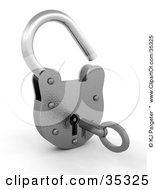 Poster, Art Print Of 3d Metal Padlock Opened A Key In The Hole