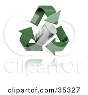 Poster, Art Print Of Green Recycle Arrows Around A Hovering Tin Can