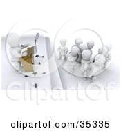 Poster, Art Print Of 3d White Characters Listening To A Speaker