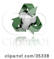 Poster, Art Print Of Green Recycle Arrows Around Metal Orb