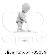 Poster, Art Print Of 3d White Character On A Golf Course Trying To Get The Ball In The Hole