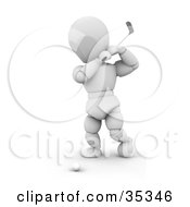 Poster, Art Print Of 3d White Character Swinging A Golf Club On A Course