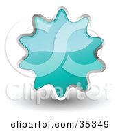 Poster, Art Print Of Shiny Turquoise Blue Starburst Shaped Web Design Internet Button Or Icon