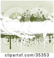 Clipart Illustration Of A Grungy Background With A White And Green Splattered Text Box Ready For Text