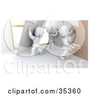 Clipart Illustration Of 3d White Characters Putting Up Walls And Applying Plaster by KJ Pargeter #COLLC35360-0055