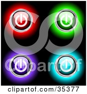 Set Of Four Glowing Red Green Purple And Blue Power Buttons