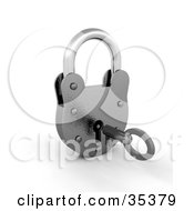 Poster, Art Print Of 3d Metal Padlock Locked A Key In The Hole