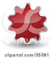 Poster, Art Print Of Shiny Deep Red Starburst Shaped Web Design Internet Button Or Icon