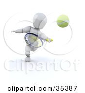 Poster, Art Print Of 3d White Character Running Forward To Hit A Tennis Ball With A Racket