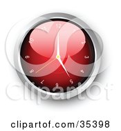 Clipart Illustration Of A Shiny Red Wall Clock With The Arms Pointing At 5