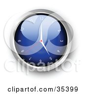 Clipart Illustration Of A Shiny Blue Wall Clock With The Arms Pointing At 5