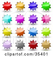 Poster, Art Print Of Set Of Red Orange Blue Green Pink Purple Gray And Brown Shiny Starburst Shaped Internet Icons Or Buttons