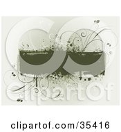 Clipart Illustration Of An Olive Green Grunge Text Box With Drips Splatters And Green And White Curling Grasses