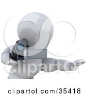 Clipart Illustration Of A 3d White Character Using A Compact Cam Corder