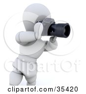 Poster, Art Print Of 3d White Character Photographer Taking Pictures With A Digital Slr Camera