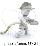 Clipart Illustration Of A 3d White Character Fireman In A Helmet Running With A Hose