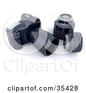 Clipart Illustration Of A Black Digital SLR Camera With Extra Lenses by KJ Pargeter