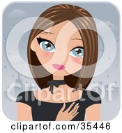 Clipart Illustration Of A Sad Blue Eyed Brunette Caucasian Woman Shedding A Tear On A Rainy City Day