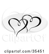 Poster, Art Print Of Two Black Hearts Entwined Over A Gray Oval