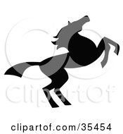 Poster, Art Print Of Black Silhouetted South Western Styled Horse Running Right