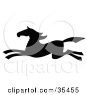 Poster, Art Print Of Black Silhouetted South Western Styled Horse Running Left