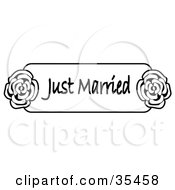 Black And White Just Married Sign With Roses On The Sides
