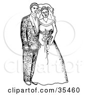 Poster, Art Print Of Happy Bride And Groom Posing For Portraits After The Wedding Ceremony