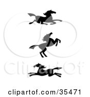 Set Of Three Black Silhouetted Southwestern Styled Horses