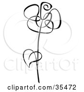 Clipart Illustration Of A Black Rose With A Single Leaf On The Stem by C Charley-Franzwa #COLLC35472-0078